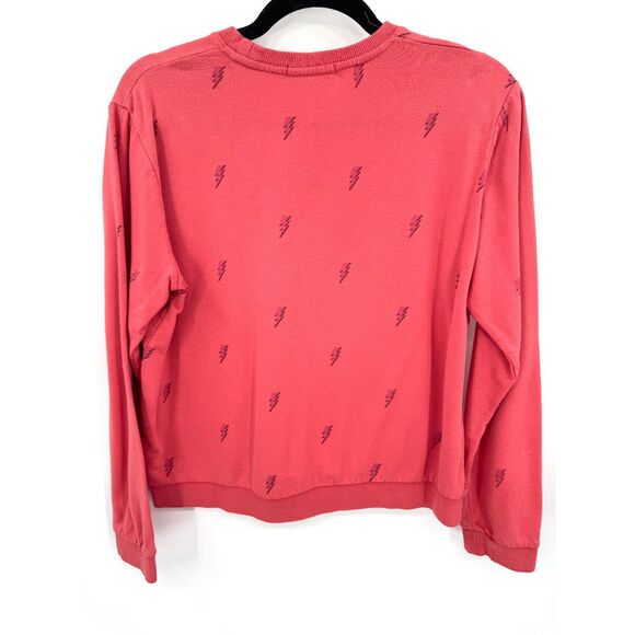 MARINE LAYER Red Lightning Print Crew Neck Pullover Sweater Sweatshirt Size S - Picture 4 of 5